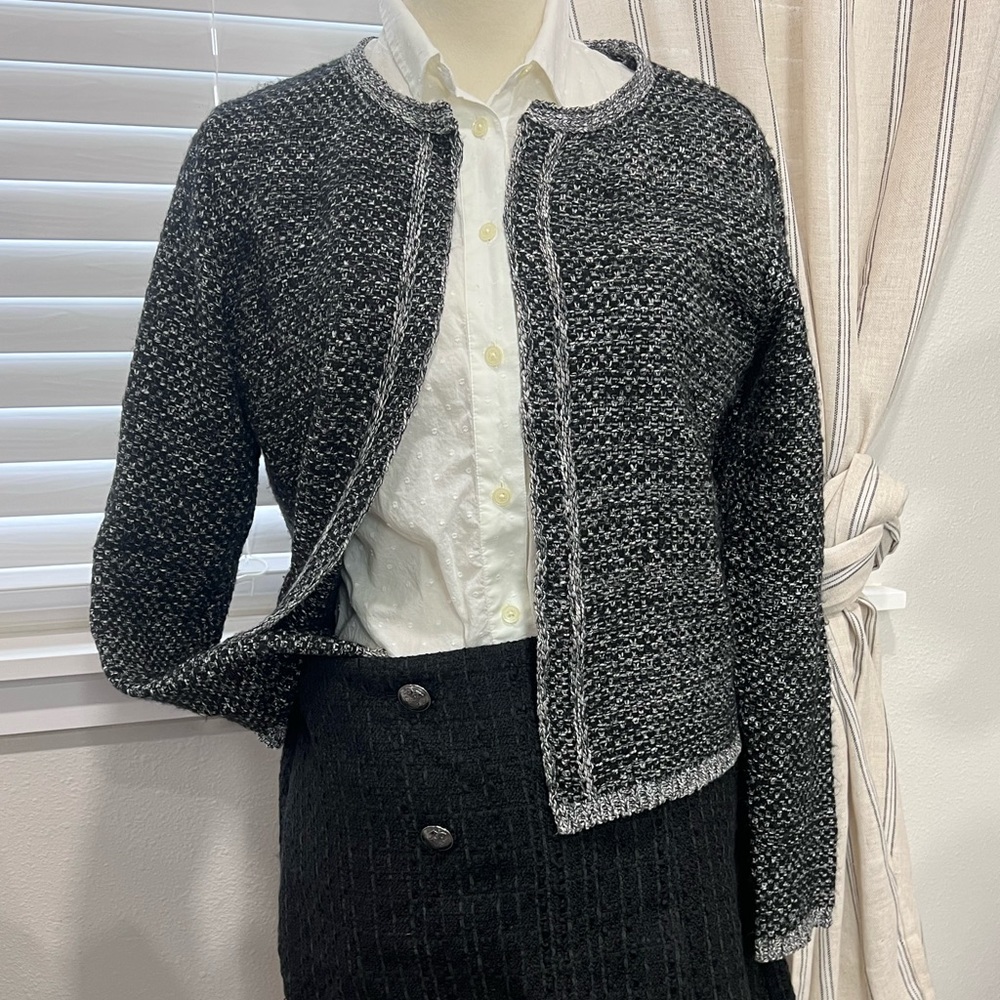 ELLE BLACK WHITE TWEED LOOK OPEN FRONT BLAZER/JACKET SZ SMALL DESIGNER VIBES